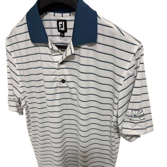 Footjoy Golf Polo Shirt Mens Size Large Short Sleeve Striped Golf Logos - Picture 2 of 6